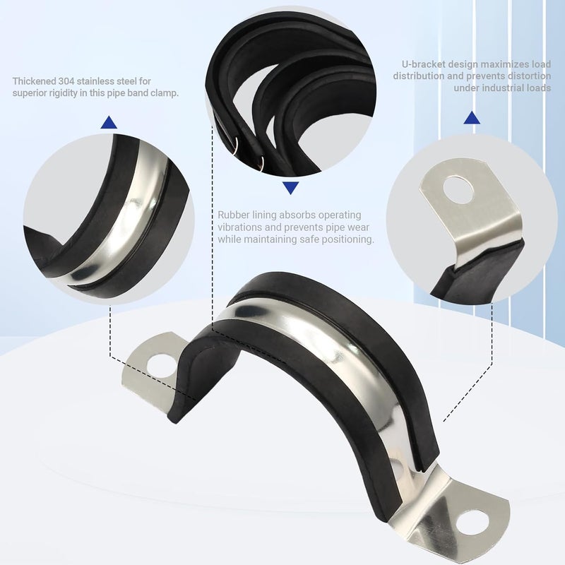 Jersvimc 10PCS Reinforced Rigid Pipe Strap Clamp 1-9/16 Inch Conduit Clamp with Rubber Straps, Pipe Brackets for Mounting 2 Hole U Clamps Brackets Strap Hanger Tube Tension Clips Heavy Duty - Image 4